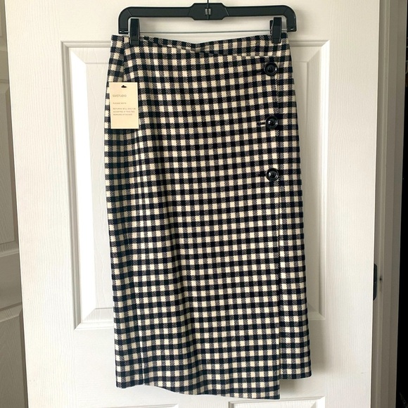 Suistudio Black Checkered Wool Cashmere Skirt Size 4